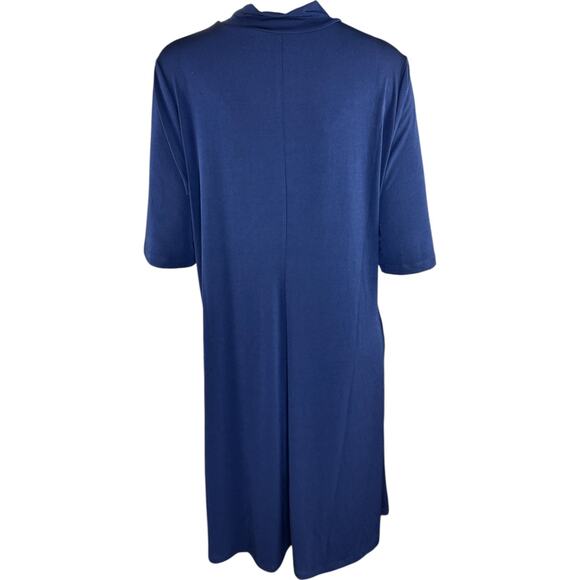 Susan Graver Liquid Knit Mock-Neck Elbow-Sleeve Dress Navy Large - Picture 10 of 16